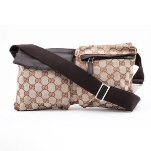 GUCCI GG Monogram Canvas Beige Bum Bag Fanny Pack Waist Belt Bag